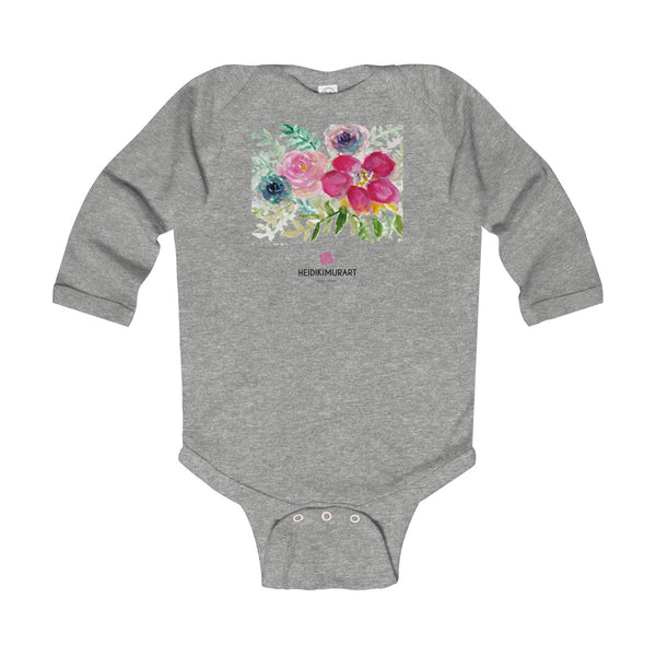 Red Hibiscus Floral Infant Baby's Long Sleeve Bodysuit - Made in UK (UK Size: 6M-24M)-Kids clothes-Heather-12M-Heidi Kimura Art LLC