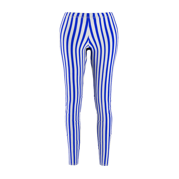 Blue Striped Women's Casual Leggings-All Over Prints-Printify-White Seams-M-Heidi Kimura Art LLC