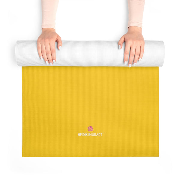 Bright Yellow Foam Yoga Mat, Solid Bright Yellow Color Modern Minimalist Print Best Fashion Stylish Lightweight 0.25" thick Best Designer Gym or Exercise Sports Athletic Yoga Mat Workout Equipment - Printed in USA (Size: 24″x72")