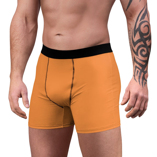 Orange Men's Boxer Briefs, Modern Solid Color Minimalist Basic Sexy Underwear For Men-All Over Prints-Printify-Heidi Kimura Art LLC