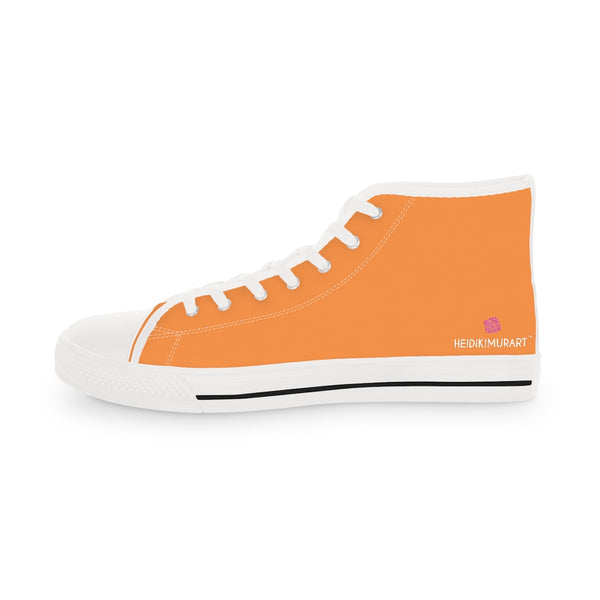 Orange Color Men's High Tops, Orange Modern Minimalist Solid Color Best Men's High Top Laced Up Black or White Style Breathable Fashion Canvas Sneakers Tennis Athletic Style Shoes For Men (US Size: 5-14)
