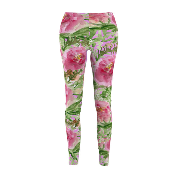 Pink Rose Women's Designer Floral Print Casual Leggings Fashion Tights- Made in USA-Casual Leggings-M-Heidi Kimura Art LLC