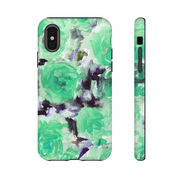 Turquoise Floral Print Tough Cases, Designer Phone Case-Made in USA-Phone Case-Printify-iPhone X-Glossy-Heidi Kimura Art LLC