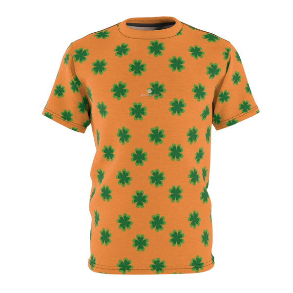 Orange Green Clover St. Patrick's Day Print Unisex Crew Neck Cut & Sew Tee- Made in USA-Unisex T-Shirt-4 oz.-Black Seams-S-Heidi Kimura Art LLC