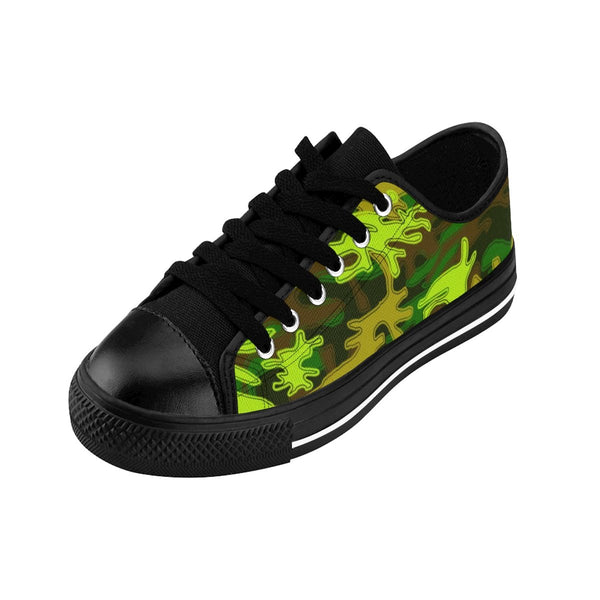 Bright Green Camo Military Army Print Premium Men's Low Top Canvas Sneakers Shoes-Men's Low Top Sneakers-Heidi Kimura Art LLC