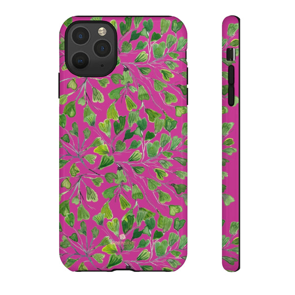 Pink Maidenhair Fern Tough Cases, Hot Pink Green Leaf Print Phone Case-Made in USA-Phone Case-Printify-iPhone 11 Pro Max-Glossy-Heidi Kimura Art LLC
