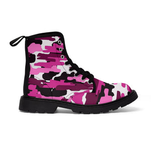 Purple Camo Women's Canvas Boots, Military Green Women's Boots, Military Green Camouflage Army Designer Women's Winter Lace-up Toe Cap Hiking Boots Shoes (US Size: 6.5-11)
