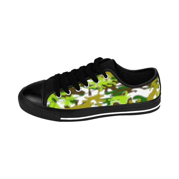 White Green Camouflage Military Print Premium Men's Low Top Canvas Sneakers Shoes-Men's Low Top Sneakers-Heidi Kimura Art LLC
