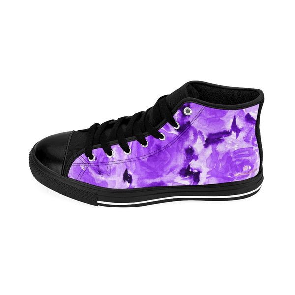 Purple Abstract Men's High-top Sneakers, Rose Floral Print Designer Men's High-top Sneakers Running Tennis Shoes, Floral High Tops, Mens Floral Shoes, Abstract Rose Floral Print Sneakers For Men (US Size: 6-14)