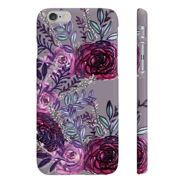 Gray Slim iPhone/ Samsung Galaxy Floral Purple Rose Print Phone Case, Made in UK-Phone Case-iPhone 6/6S Slim-Matte-Heidi Kimura Art LLC