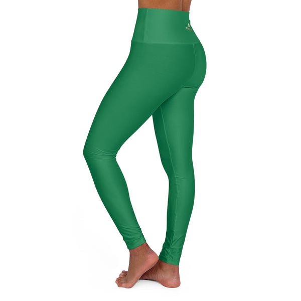 Dark Green Running Pants, High Waisted Yoga Leggings, Solid Color Long Women Yoga Tights-All Over Prints-Printify-Heidi Kimura Art LLC