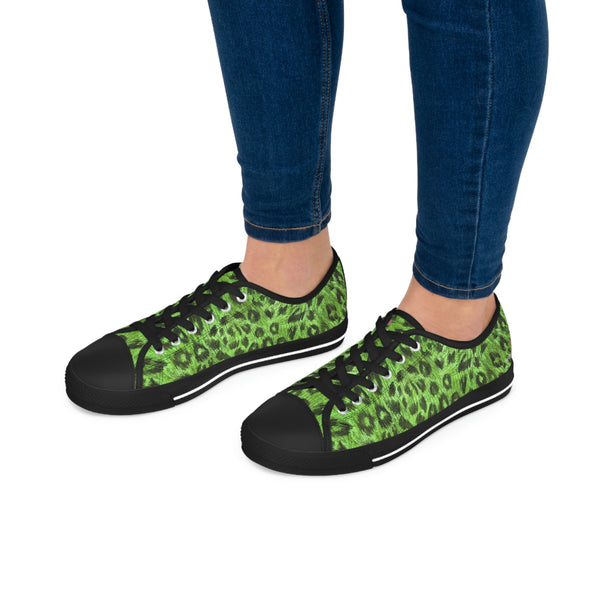 Green Leopard Print Ladies' Sneakers, Leopard Animal Print Basic Essential Women's Low Top Sneakers Tennis Shoes, Canvas Fashion Sneakers With Durable Rubber Outsoles and Shock-Absorbing Layer and Memory Foam Insoles&nbsp;(US Size: 5.5-12)