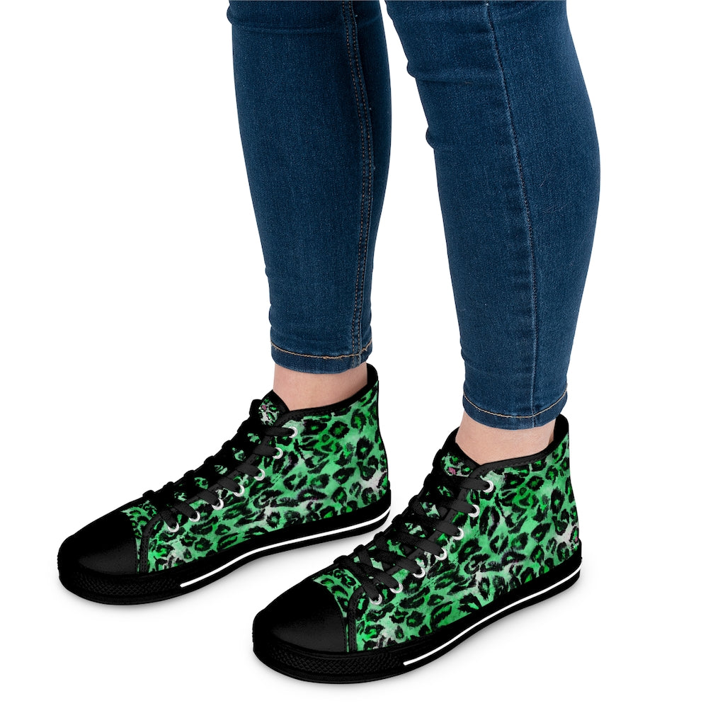 Green Leopard Ladies' High Tops, Animal Print Best Women's High Top Sneakers