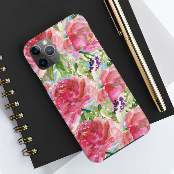 Blue Pink Rose Print Phone Case, Floral Case Mate Tough Phone Cases-Made in USA - Heidikimurart Limited 