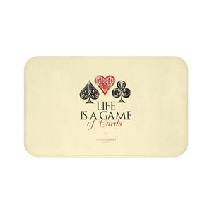 Cream White "Life Is A Game Of Cards", Inspirational Bath Mat- Printed in USA-Bath Mat-Large 34x21-Heidi Kimura Art LLC
