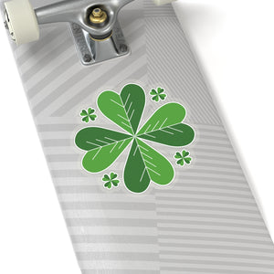 Lucky Irish Style Green Clover Leaf Print St. Patrick's Day Kiss-Cut Stickers-Made in USA-Kiss-Cut Stickers-6x6"-Transparent-Heidi Kimura Art LLC