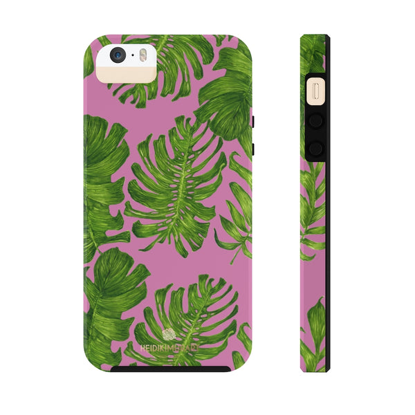 Pink Green Tropical Leaf iPhone Case, Hawaiian Case Mate Tough Samsung Galaxy Phone Cases-Phone Case-Printify-iPhone 5/5s/5se Tough-Heidi Kimura Art LLC