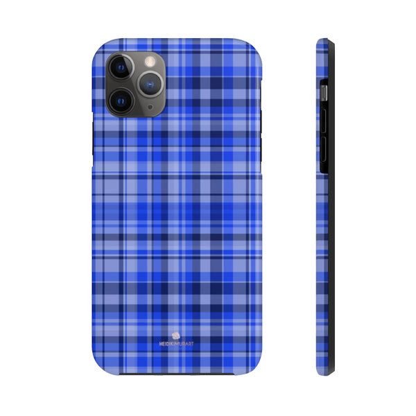 Blue Plaid Phone Case, Tartan Print Case Mate Tough Phone Cases-Made in USA - Heidikimurart Limited 