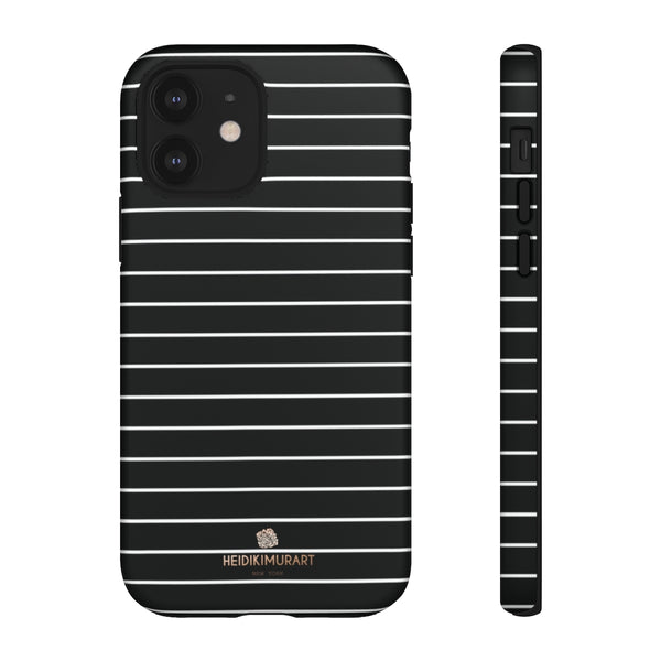 Black White Striped Tough Cases, Designer Phone Case-Made in USA-Phone Case-Printify-iPhone 12-Matte-Heidi Kimura Art LLC