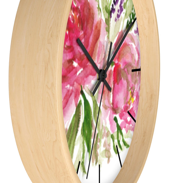 Pink Spring Rose Floral Print Flower 10 inch Diameter Flower Wall Clock - Made in USA-Wall Clock-Heidi Kimura Art LLC