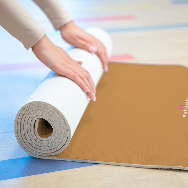 Beige Foam Yoga Mat, Solid Brown Beige Color Modern Minimalist Print Best Fashion Stylish Lightweight 0.25" thick Best Designer Gym or Exercise Sports Athletic Yoga Mat Workout Equipment - Printed in USA (Size: 24″x72")