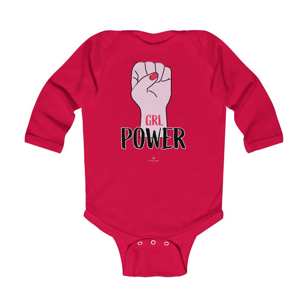 Girl Power Baby Girls Premium Infant Kids Long Sleeve Bodysuit Clothes - Made in USA-Infant Long Sleeve Bodysuit-Red-NB-Heidi Kimura Art LLC