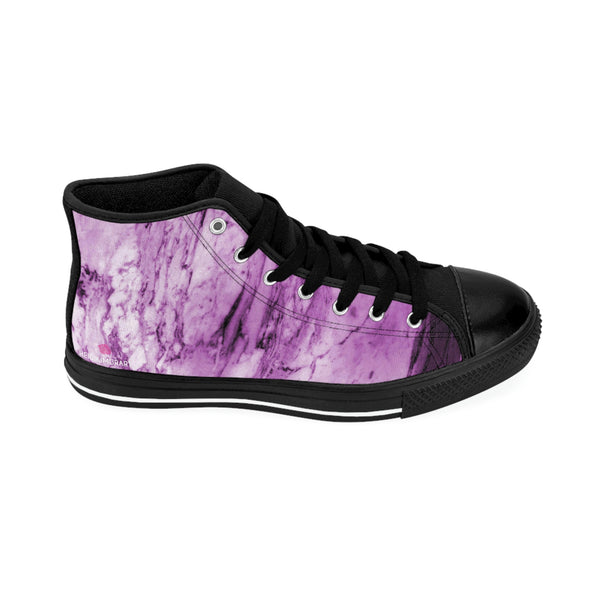 Pink Marble Print Men's Sneakers, Pink Purble Abstract Designer Men's High Top Sneakers