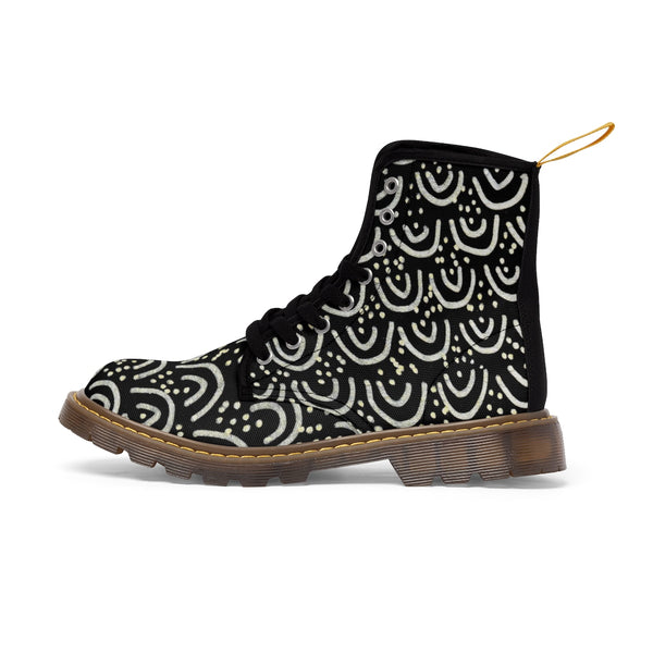 Black Mermaid Scale Print Anti Heat + Moisture Designer Men's Winter Boots Shoes-Men's Boots-Heidi Kimura Art LLC
