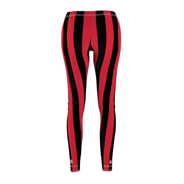 Red Black Striped Women's Casual Leggings, Vertical Stripes Tights-All Over Prints-Printify-Heidi Kimura Art LLC