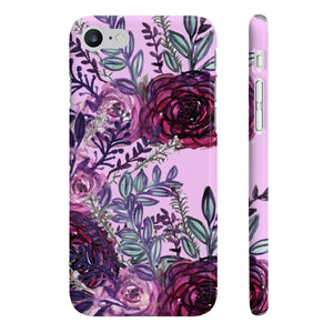 Pale Pink Slim iPhone/ Samsung Galaxy Floral Purple Rose Phone Case, Made in UK-Phone Case-iPhone 7, iPhone 8 Slim-Glossy-Heidi Kimura Art LLC