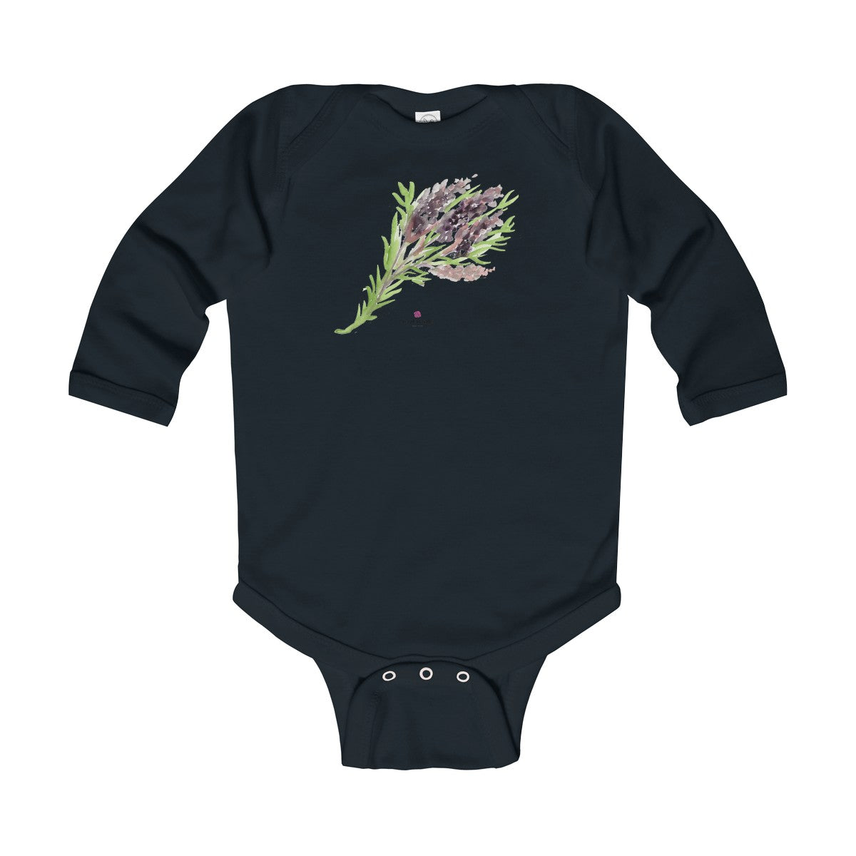 Purple French Lavender Floral Print Infant Long Sleeve Bodysuit - Made in UK-Kids clothes-Black-18M-Heidi Kimura Art LLC