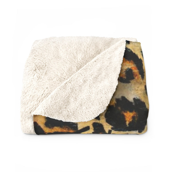Cute Leopard Animal Print Designer Cozy Soft Sherpa Fleece Blanket - Made in USA-Blanket-Heidi Kimura Art LLC