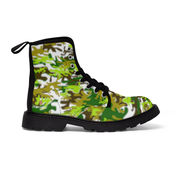 Green Camouflage Women's Canvas Boots, Army Military Print Casual Fashion Gifts, Camo Shoes For Veteran Wife or Mom or Girlfriends, Combat Boots, Designer Women's Winter Lace-up Toe Cap Hiking Boots Shoes For Women (US Size 6.5-11)