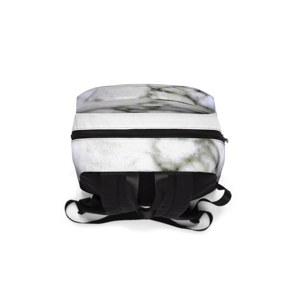 White Marble Print Designer Unisex Classic School Travel Backpack-Backpack-One Size-Heidi Kimura Art LLC