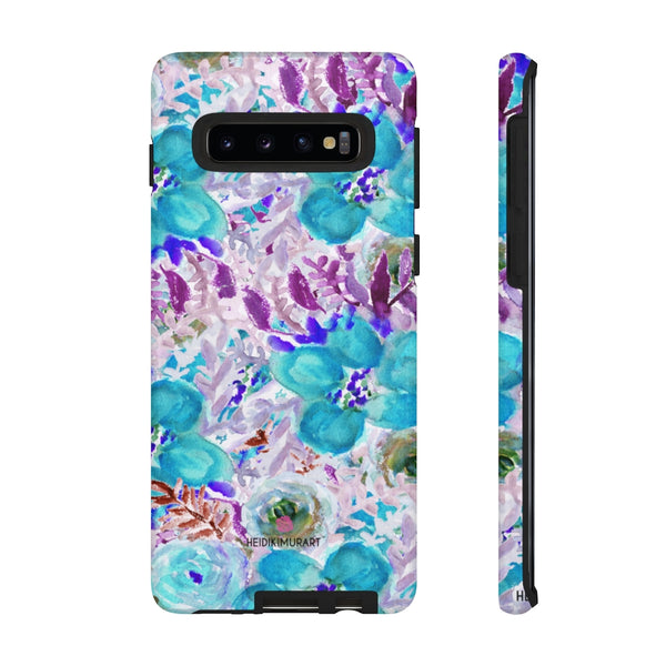 Blue Floral Designer Tough Cases, Purple Mixed Flower Print Best Designer Case Mate Best Tough Phone Case For iPhones and Samsung Galaxy Devices-Made in USA