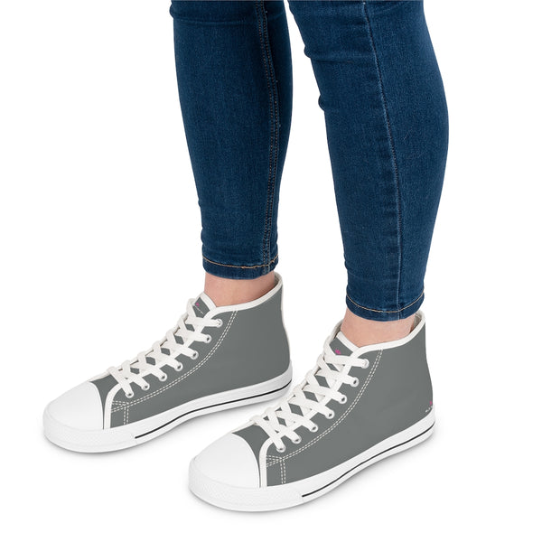 Dark Grey Ladies' High Tops, Solid Gray Color Best Women's High Top Sneakers Canvas Tennis Shoes