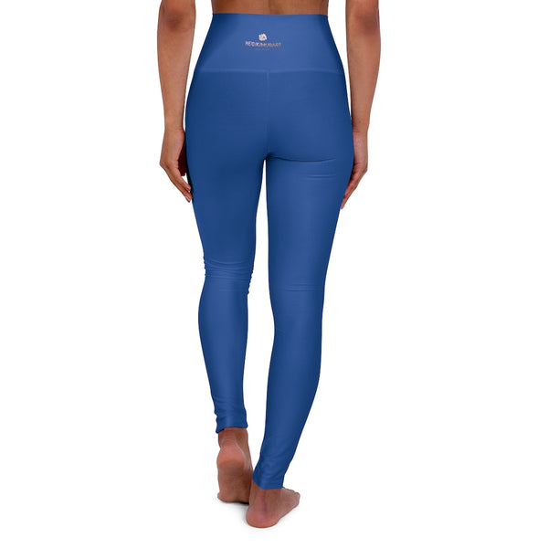 Navy Blue High Waisted Yoga Leggings, Solid Color Long Women Yoga Tights-All Over Prints-Printify-Heidi Kimura Art LLC