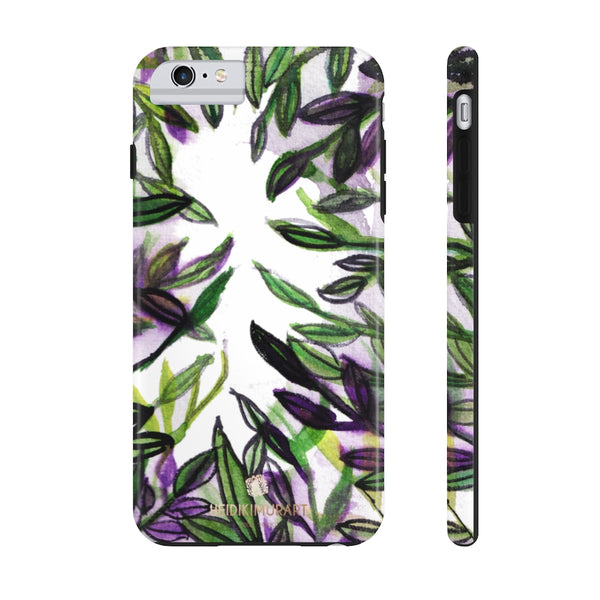 White Purple Tropical Leaf Phone Case, Floral Print Flower Case Mate Tough Phone Cases-Made in USA - Heidikimurart Limited 