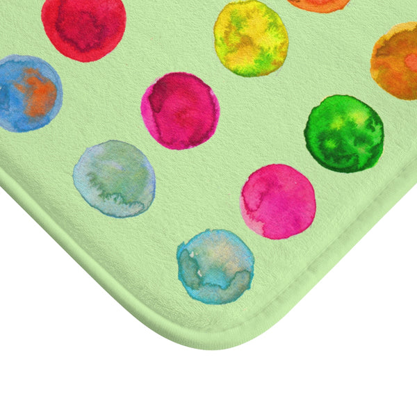 Light Green Colorful Watercolor Polka Dots Print Microfiber Anti-Slip Bath Mat-Made in USA-Bath Mat-Heidi Kimura Art LLC