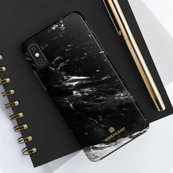 Black Marble Print Phone Case, Designer Case Mate Tough Phone Cases-Made in USA - Heidikimurart Limited 