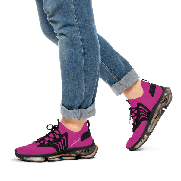 Hot Pink Solid Color Men's Shoes, Solid Hot Pink Color Best Comfy Men's Mesh-Knit Designer Premium Laced Up Breathable Comfy Sports Sneakers Shoes (US Size: 5-12)