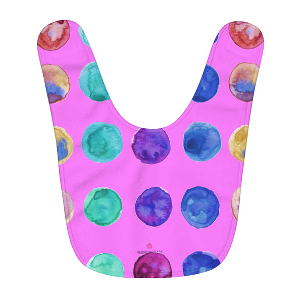 Pink Cute Colorful Polka Dots Pattern Fleece Baby Bib - Designed and Made in USA-Baby Bib-One Size-Heidi Kimura Art LLC
