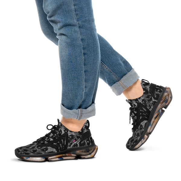 Grey Leopard Print Men's Shoes, Best Grey Wild Best Leopard Animal Print Comfy Men's Mesh-Knit Designer Premium Laced Up Breathable Comfy Sports Sneakers Shoes (US Size: 5-12)