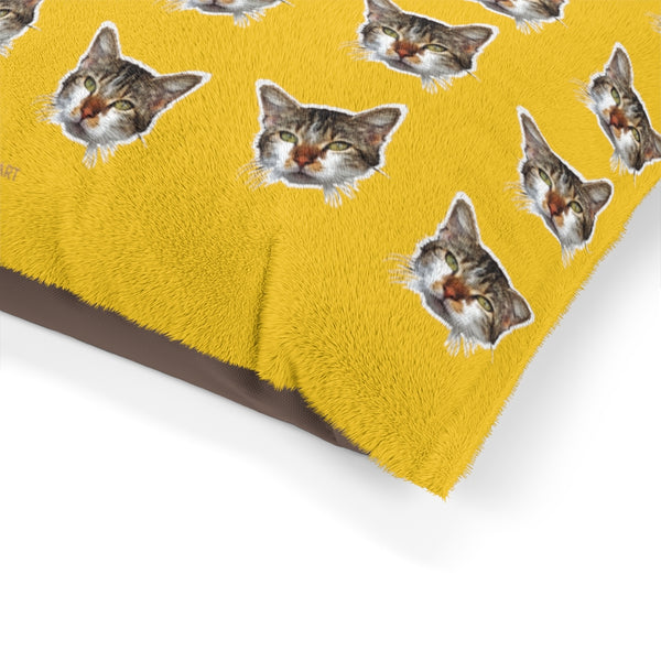 Yellow Cat Pet Bed, Solid Color Machine-Washable Pet Pillow With Zippers-Printed in USA-Pets-Printify-Heidi Kimura Art LLC