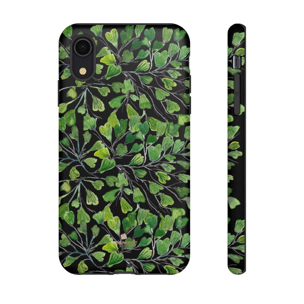 Green Maidenhair Fern Tough Cases, Black Leaf Print Phone Case-Made in USA-Phone Case-Printify-iPhone XR-Matte-Heidi Kimura Art LLC