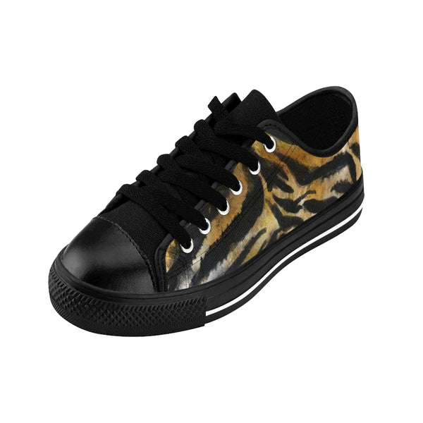 Tiger Stripe Women's Low Tops, Brown Animal Print Low Top Women's Sneakers Shoes-Women's Low Top Sneakers-Heidi Kimura Art LLC