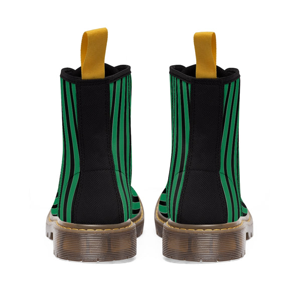 Green Striped Print Men's Boots, Black Stripes Best Hiking Winter Boots Laced Up Designer Shoes For Men-Shoes-Printify-Heidi Kimura Art LLC