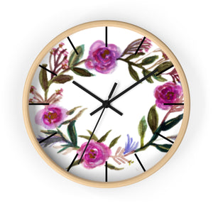 Misty Purple Pink Rose Floral Rose Print Large 10 inch Diameter Wall Clock-Made in USA-Wall Clock-Wooden-Black-Heidi Kimura Art LLC