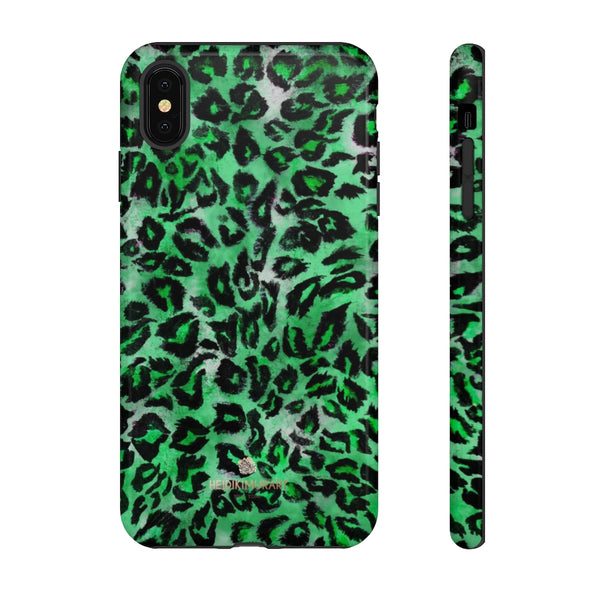 Green Leopard Phone Case, Animal Print Tough Designer Phone Case -Made in USA-Phone Case-Printify-iPhone XS MAX-Glossy-Heidi Kimura Art LLC