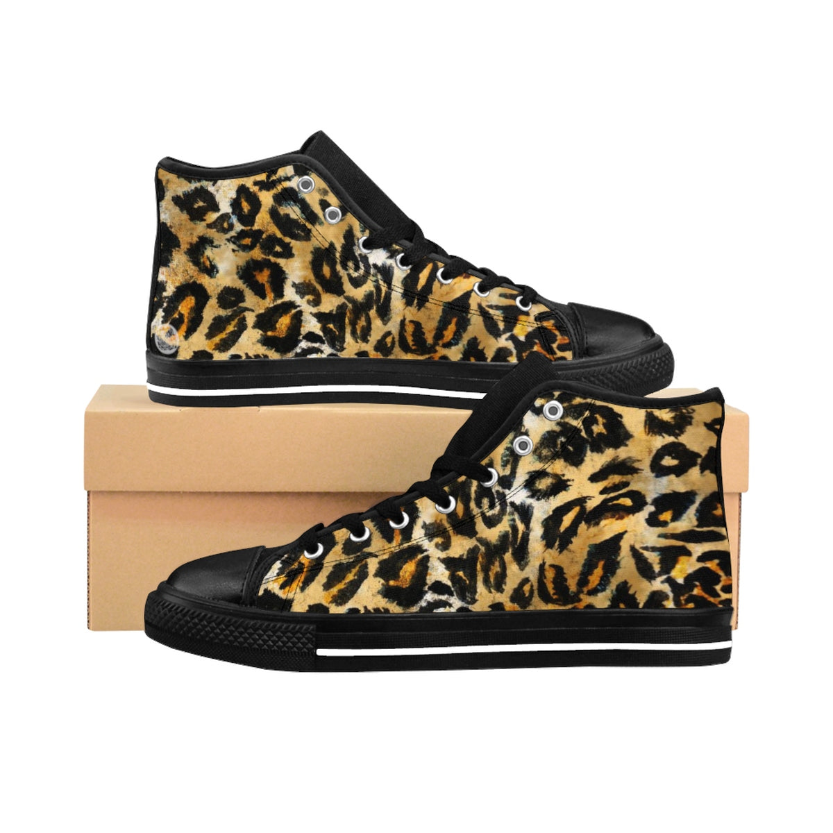 Brown Snow Leopard Print Men's Sneakers, Leopard Animal Print Men's High Top Sneakers-Men's High Top Sneakers-US 9-Heidi Kimura Art LLC